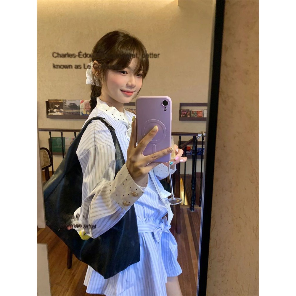 Korean Sweet School Style Stri - Korean Style A Line Shirt Dress recension och pris