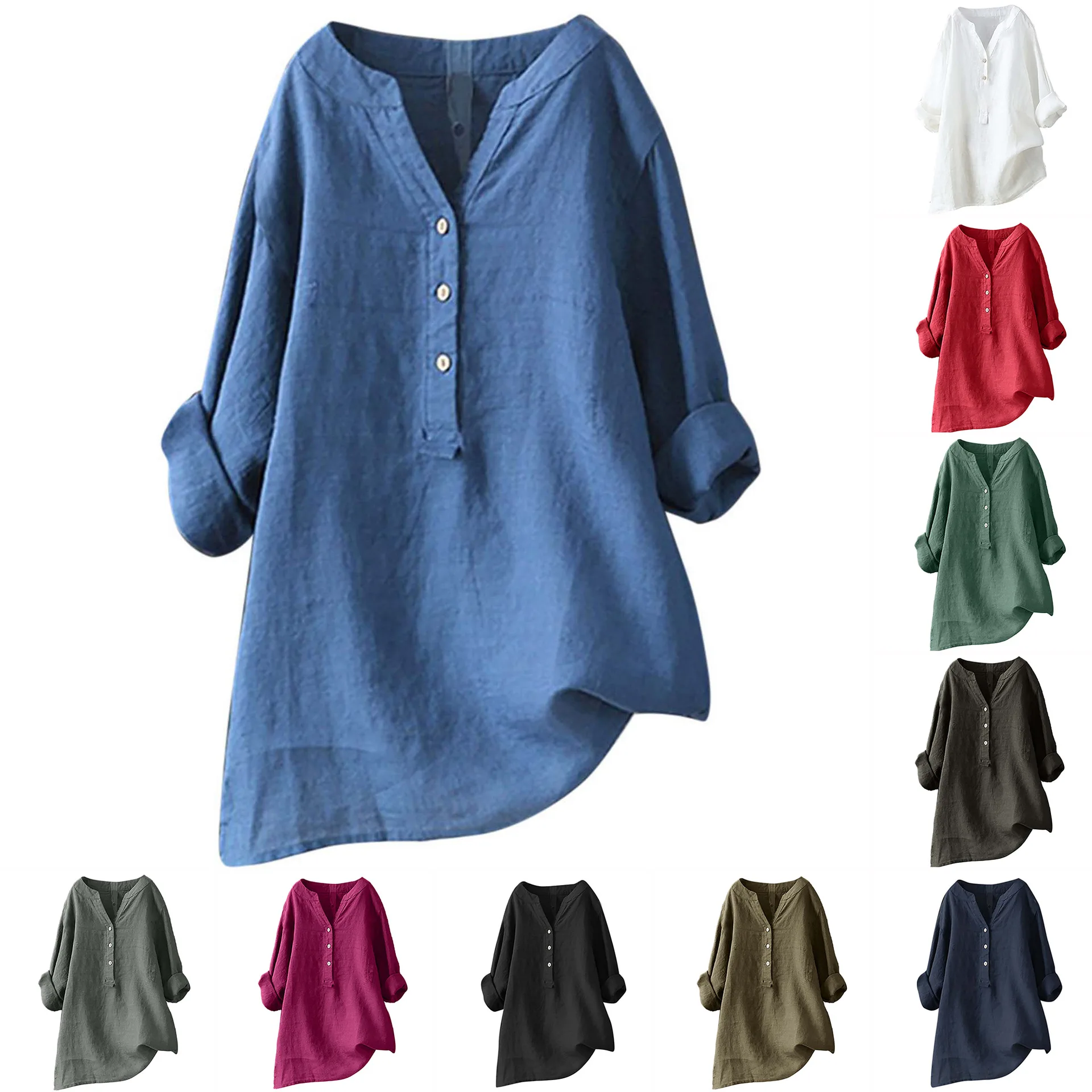 Unisex Women Men Cotton Linen  - Casual Loose Linen Shirt Dress recension och pris