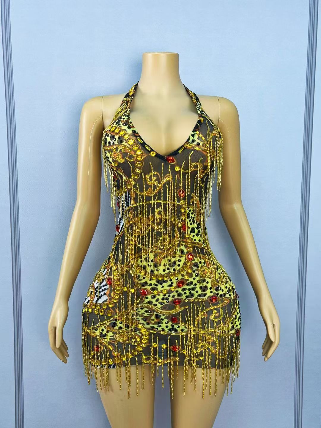 Sparkly Gold Rhinestones Chain - Sparkly Rhinestone Club Party Dress recension och pris