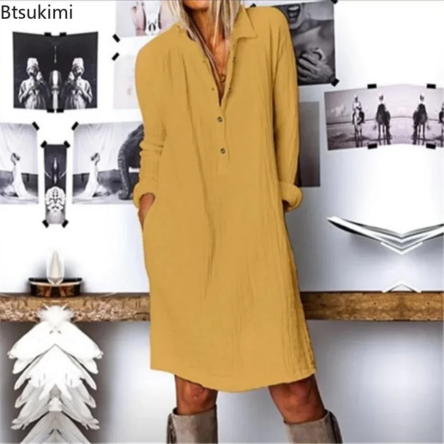 2026 Women's Loose Cotton Line - Casual Loose Linen Shirt Dress recension och pris