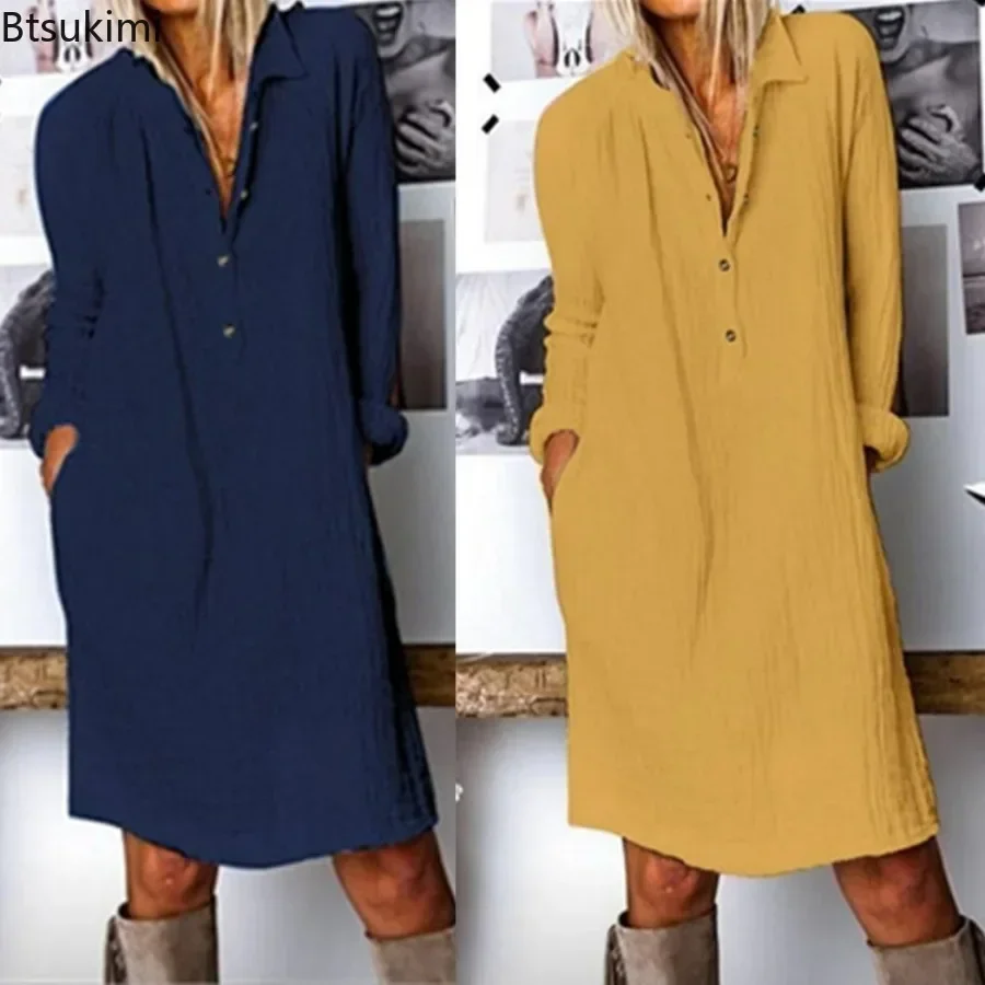 2026 Women's Loose Cotton Line - Casual Loose Linen Shirt Dress recension och pris