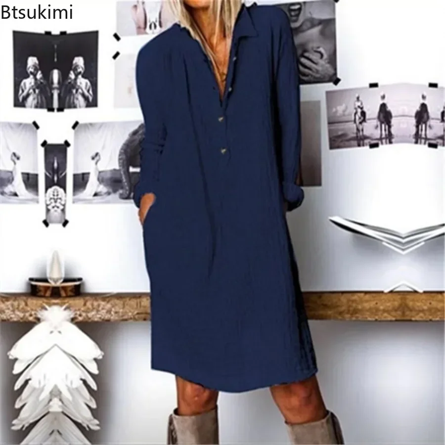 2026 Women's Loose Cotton Line - Casual Loose Linen Shirt Dress recension och pris