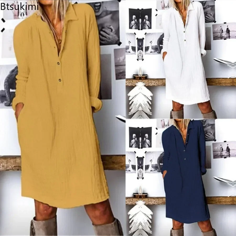 2026 Women's Loose Cotton Line - Casual Loose Linen Shirt Dress recension och pris