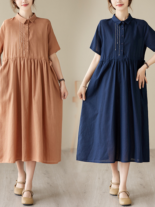 Casual Cotton Linen Embroidere - Casual Loose Linen Shirt Dress recension och pris