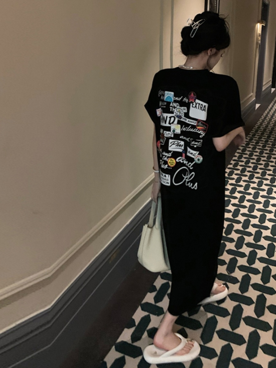 Black Short Sleeve T-Shirt Dre - Korean Style A Line Shirt Dress recension och pris