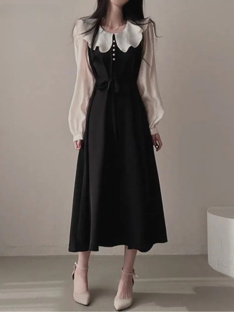 Long Sleeve Dresses Women Fren - French Vintage Floral Midi Dress recension och pris