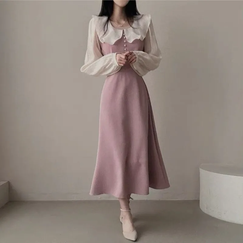 Long Sleeve Dresses Women Fren - French Vintage Floral Midi Dress recension och pris