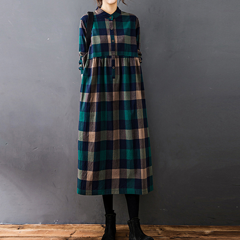 Women Autumn New Vintage Mori  - Casual Loose Linen Shirt Dress recension och pris