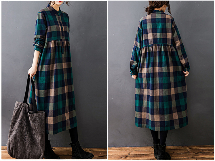 Women Autumn New Vintage Mori  - Casual Loose Linen Shirt Dress recension och pris