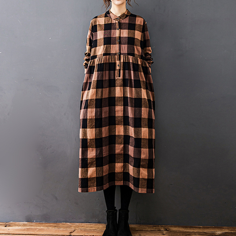 Women Autumn New Vintage Mori  - Casual Loose Linen Shirt Dress recension och pris